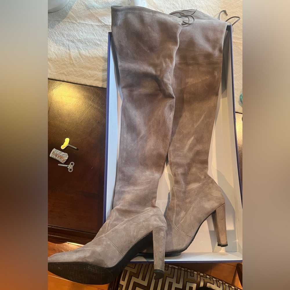 Stuart Weitzman Taupe Suede Over the Knee Boots
